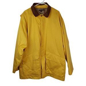 Mckenzie Tribe Men's Yellow Trench Coat With Brown Leather Collar Trim Sz XL